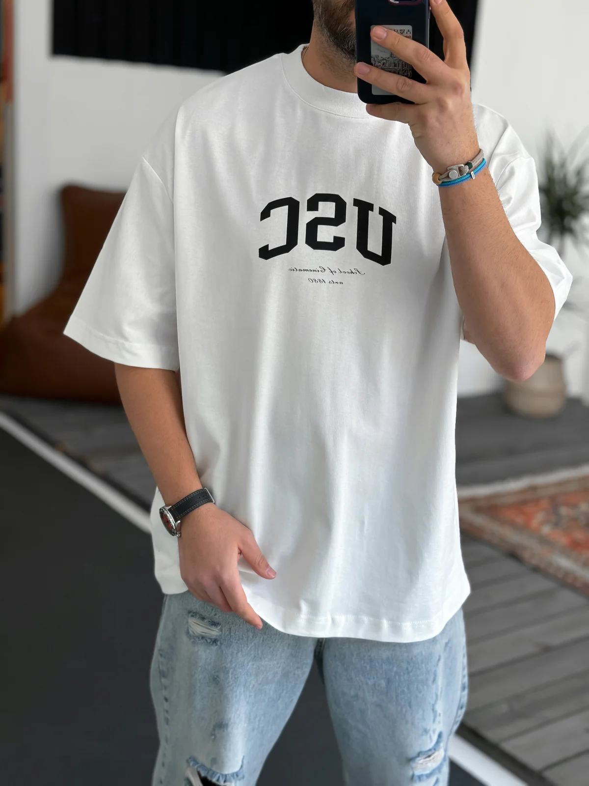 White "Usc" printed Oversize T-Shirt - Image 3