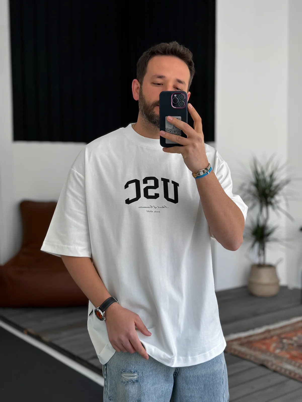 White "Usc" printed Oversize T-Shirt - Image 4