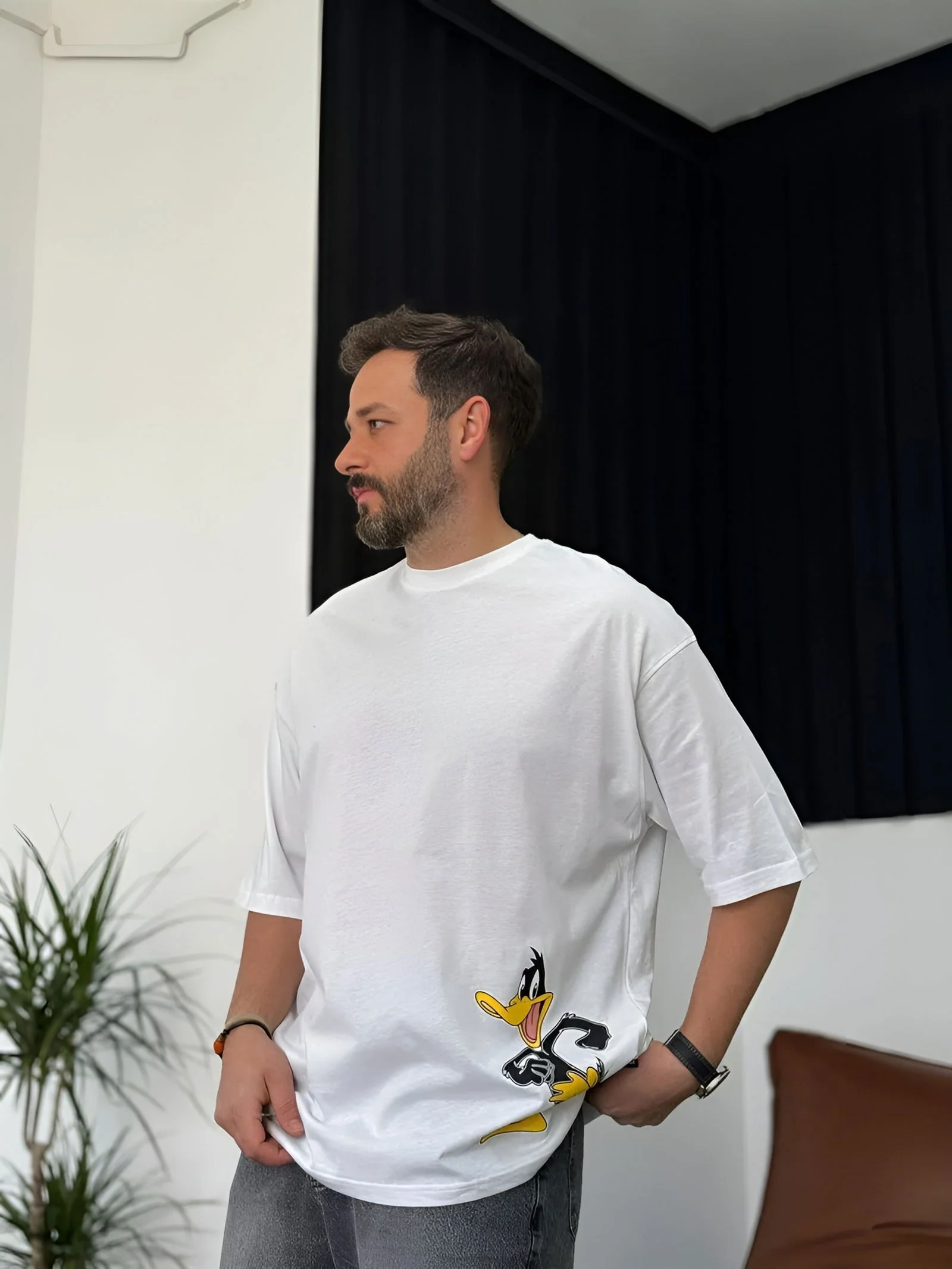 Premium White "What's the duck" Printed Oversize T-Shirt - Image 2