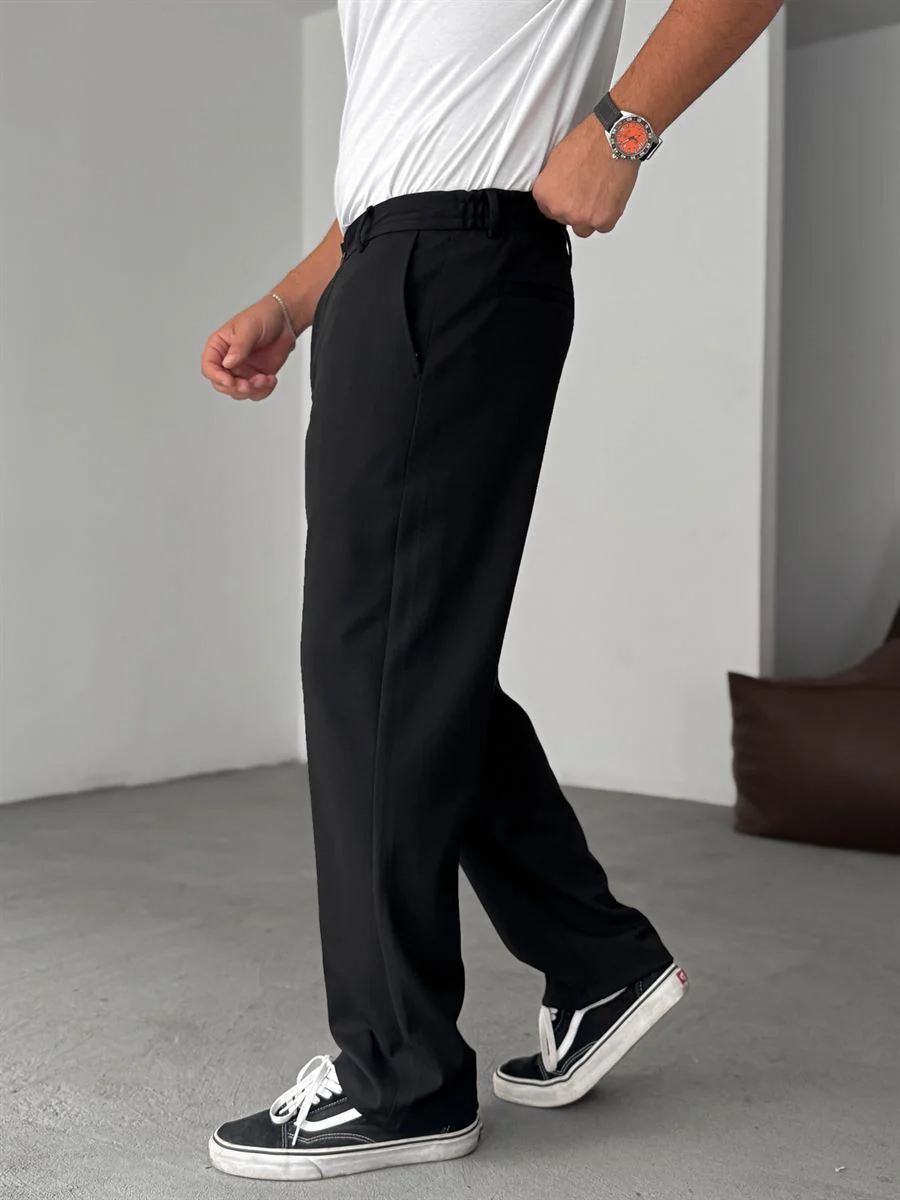 Wide Leg Chino Trousers - Black - Image 4