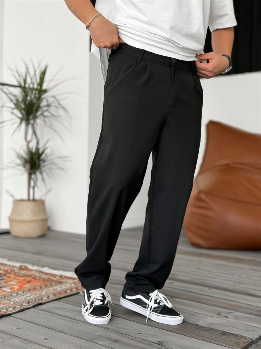 Wide Leg Chino Trousers - Black - Image 7