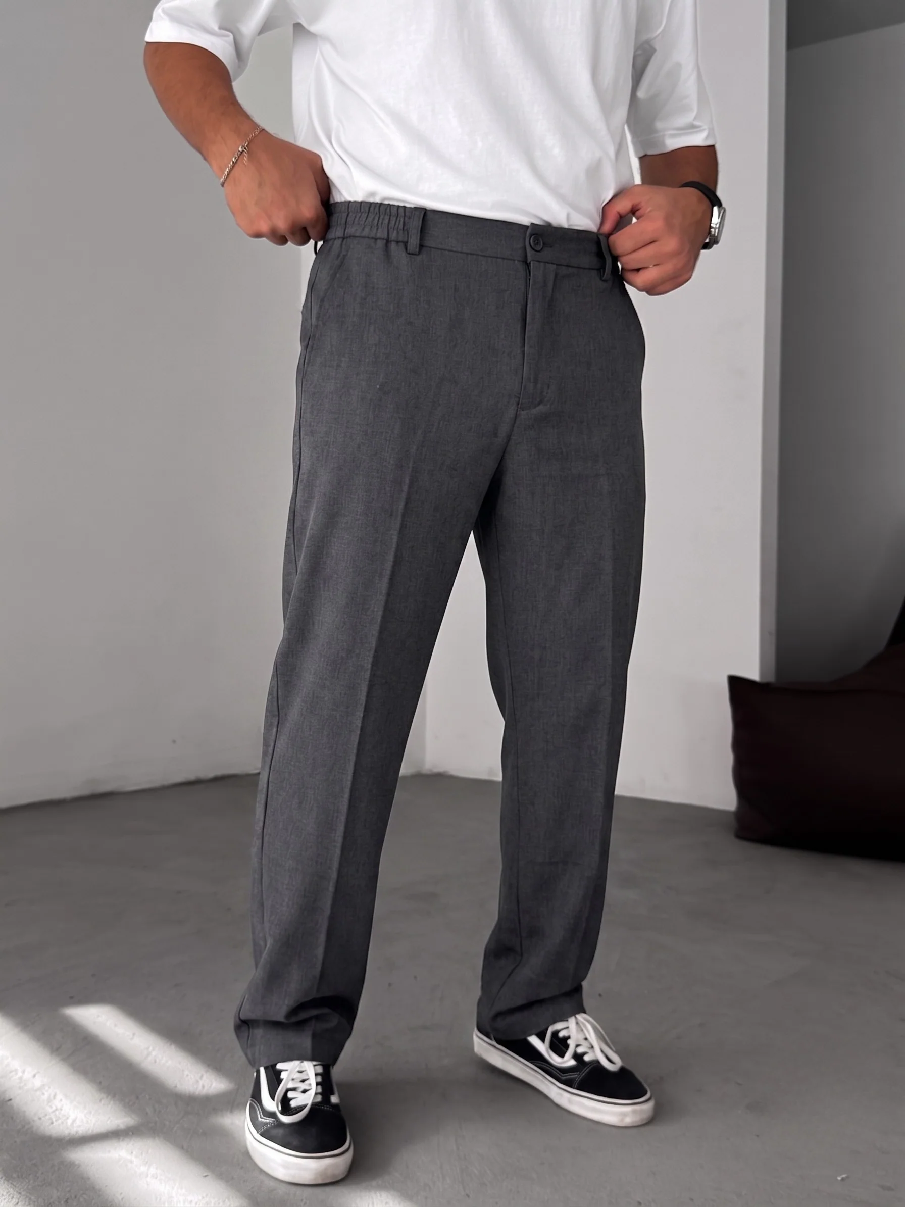 Wide Leg Chino Trousers - Dark Grey - Image 4