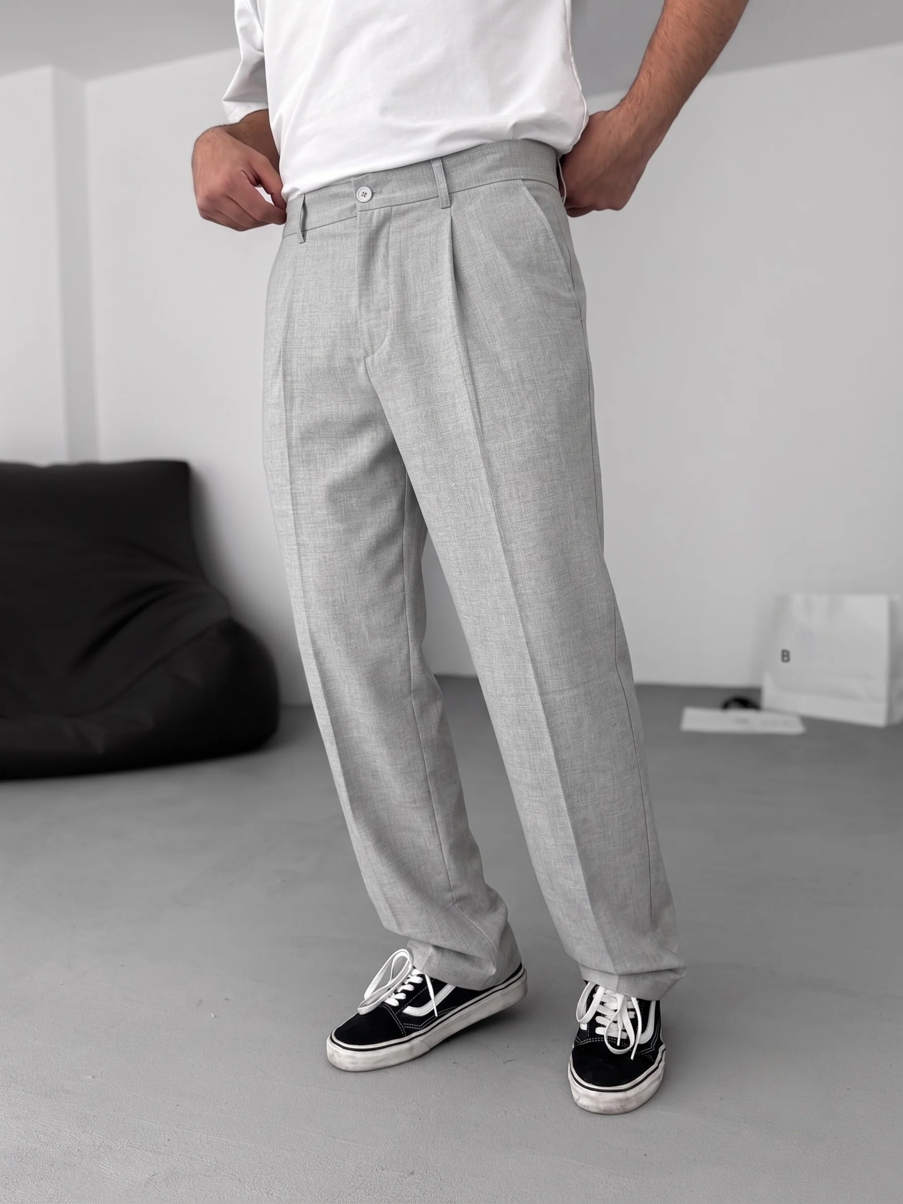 Wide Leg Chino Trousers - Light Grey - Image 3