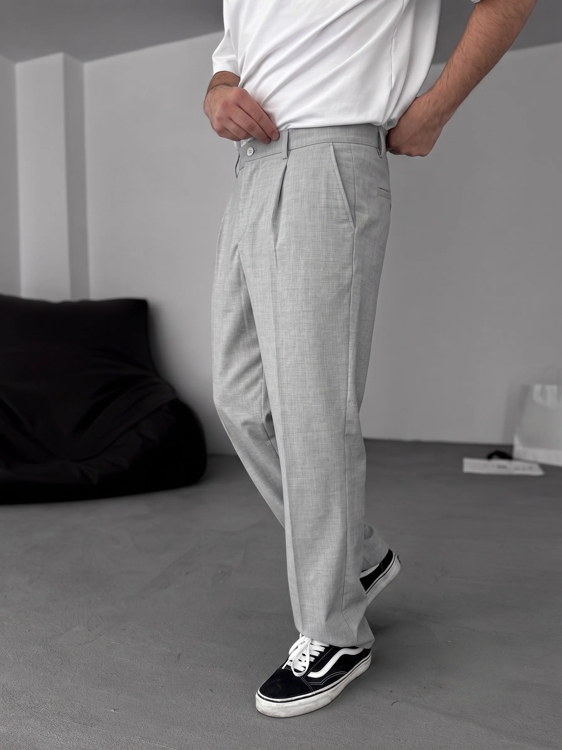 Wide Leg Chino Trousers - Light Grey - Image 5