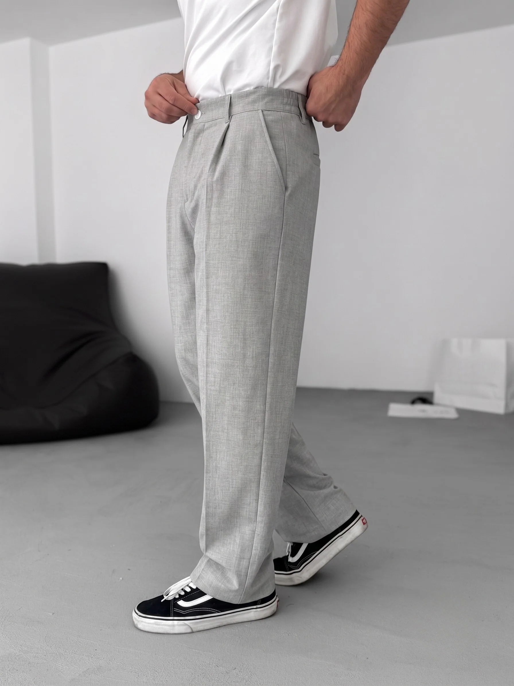 Wide Leg Chino Trousers - Light Grey - Image 6