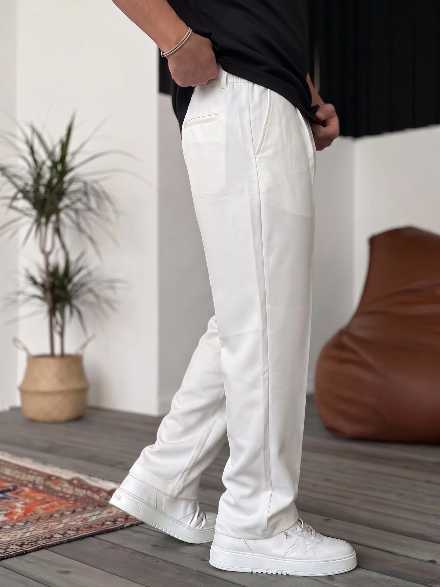 Wide Leg Chino Trousers - White - Image 4