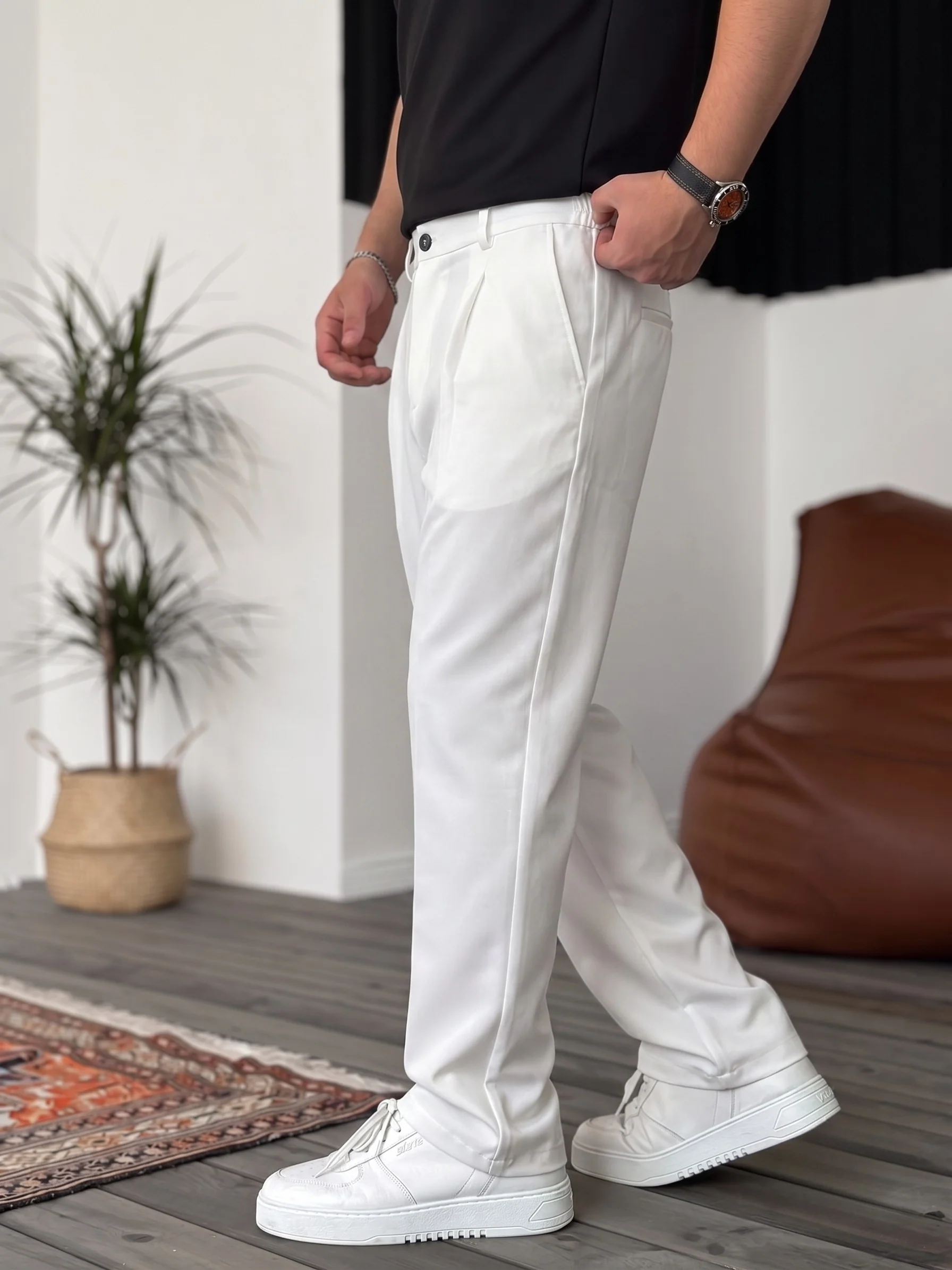 Wide Leg Chino Trousers - White - Image 5